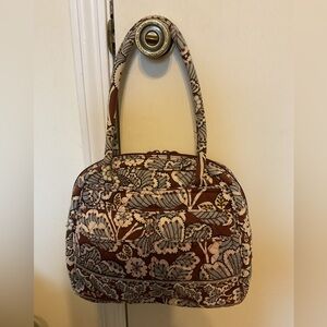 Vera Bradley Slate Blooms Brown & Blue Bowler Shoulder Bag Floral Tote Purse